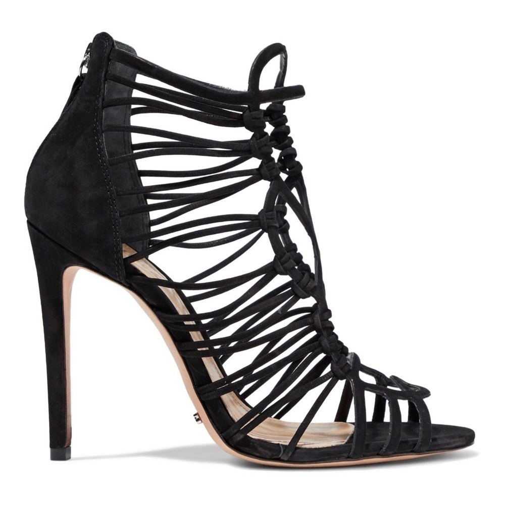 Schutz Naama Black Strappy Caged High Heel Sandal 9.5